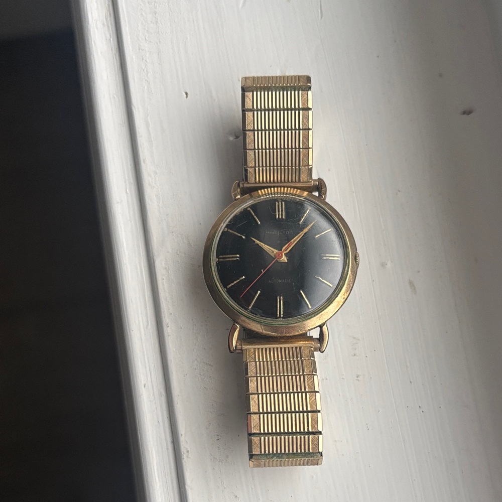 Vintage mens Hamilton Gold-Tone Watch with Black Dial - Picture 4 of 4
